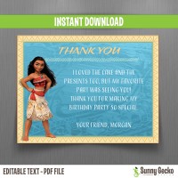 Disney Moana Birthday Thank You Cards - Instant Download and Edit with ...